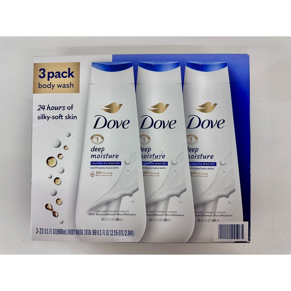 NEW Dove Deep Moisture 24hr Silky Skin Body Wash 3 Pack 23 oz/680ml ⭐️